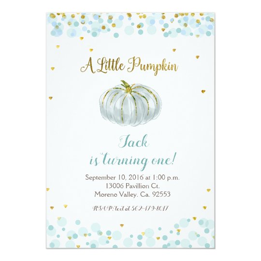 Blue Gold Our Pumpkin is turning one Invitation | Zazzle.com