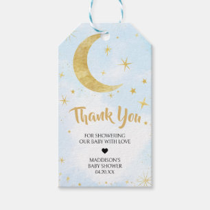 Blue Gold Over The Moon Baby Shower Favor Tags