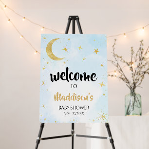 Blue Gold Over The Moon Baby Shower Welcome Sign