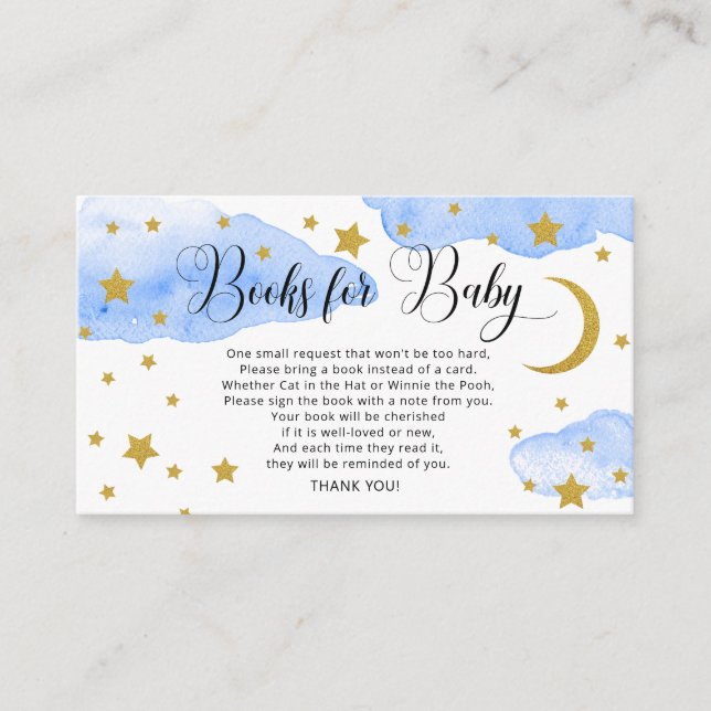 Blue Gold Over The Moon Book Request Enclosure Car Card (Front)