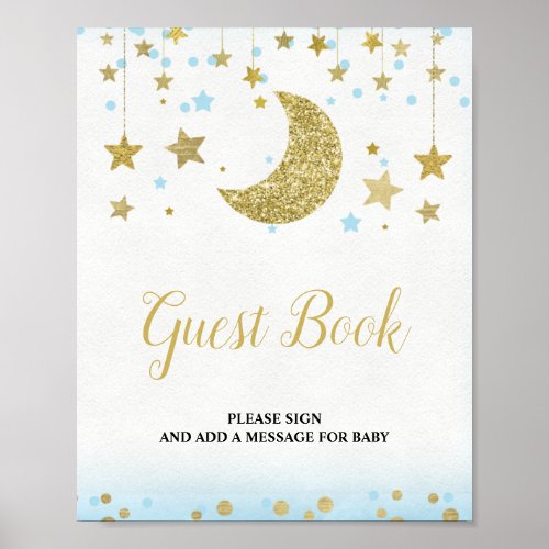 Blue Gold Over The Moon Guest Book Baby Shower 