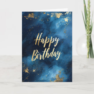 Blue & Gold Paint Birthday Card