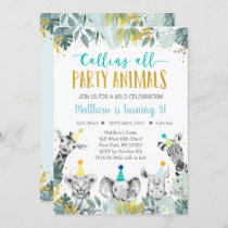 Blue Gold Party Animal Safari Birthday Invitation
