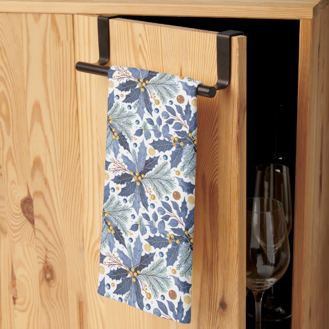 Blue Gold Pattern#17 ID1009 Kitchen Towel (Thirds Fold)