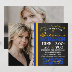 Blue & Gold Paw Print Graduation 2 Photo Invitation