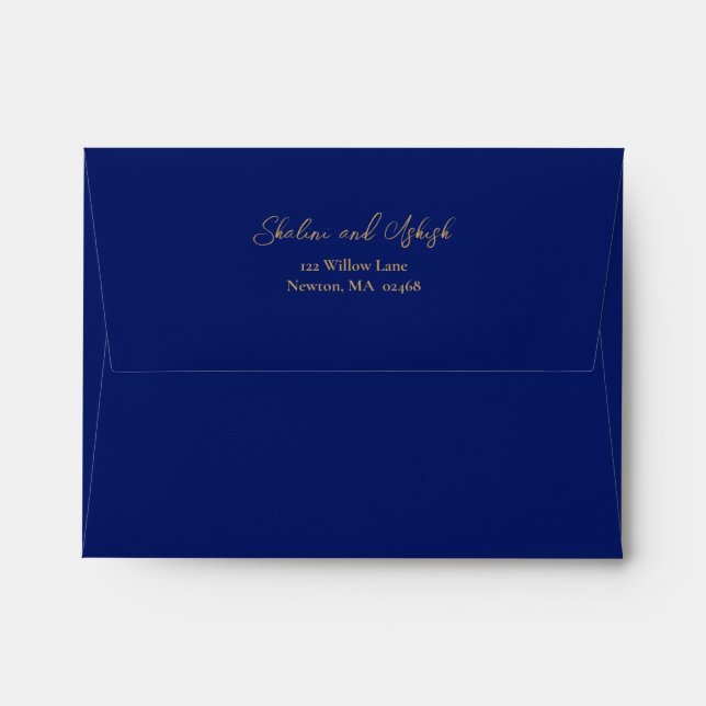 Blue Gold Peacock Art Nouveau Wedding Envelope (Back (Top Flap))