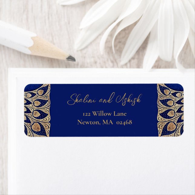Blue Gold Peacock Art Nouveau Wedding  Label (Insitu)