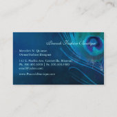 Blue Gold Peacock Feathers Monogram Business Cards (Back)