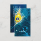 Blue Gold Peacock Feathers Monogram Business Cards (Front/Back)
