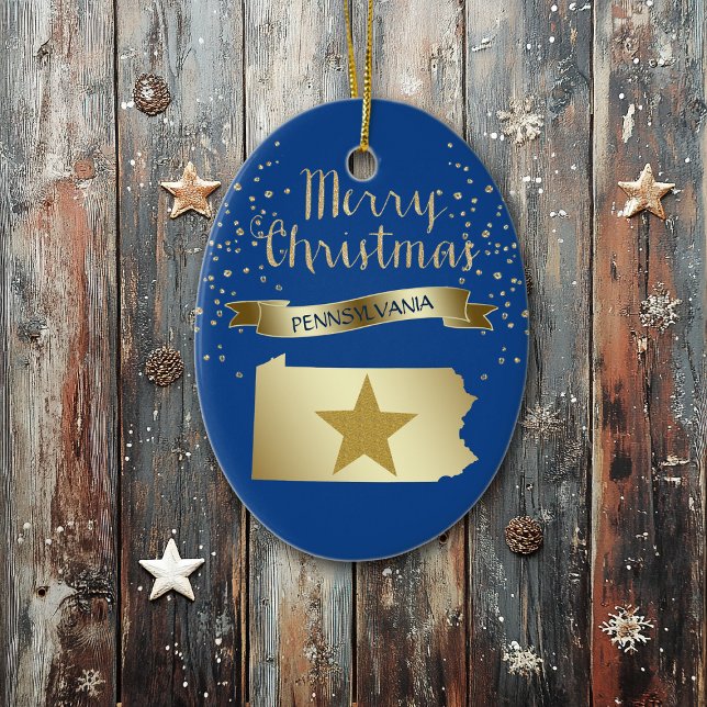 Blue Gold Pennsylvania Star Ceramic Ornament (Creator Uploaded)