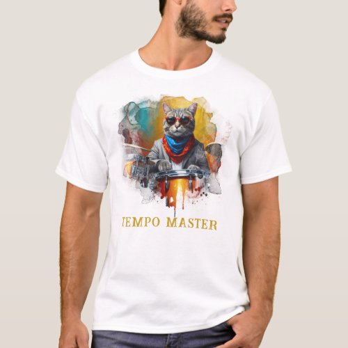  BLUE  GOLD Percussionist Cool Cat AP91 DRUMMER T_Shirt