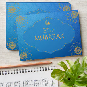 Blue & Gold Personalized Eid Money Card Envelopes