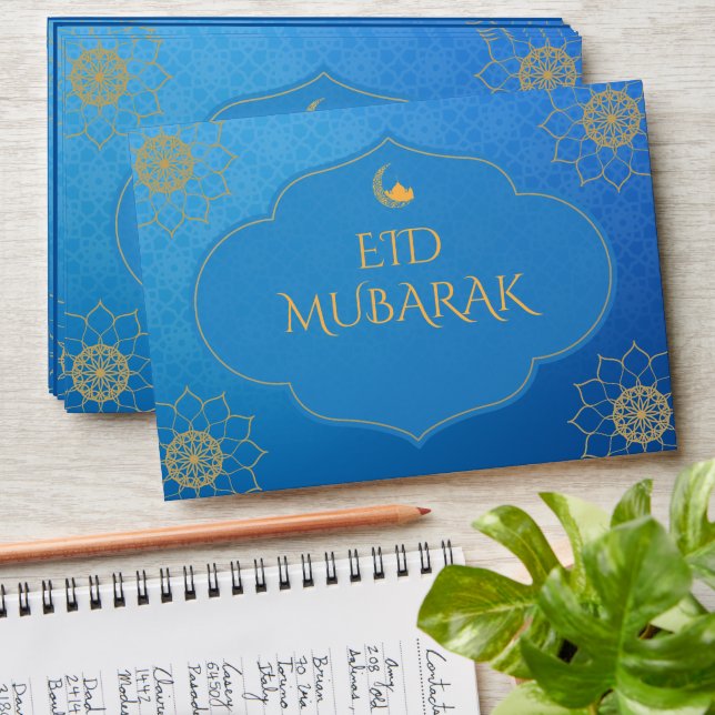 Blue & Gold Personalized Eid Money Card Envelopes (Stacked)