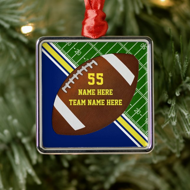 Blue Gold Personalized Football Christmas Ornament (Tree)