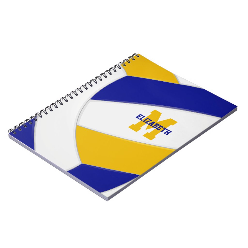 blue gold personalized girls boys volleyball notebook
