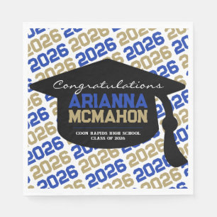 Blue & Gold Personalized Graduation Cap Paper Napkins