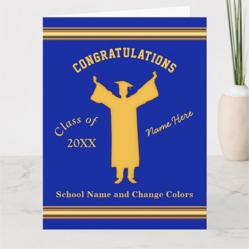 Blue Gold Personalized Graduation Cards for Him