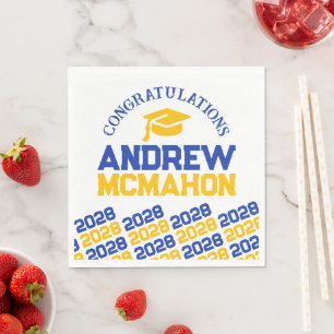 Blue & Gold Personalized Graduation Party Paper Napkins