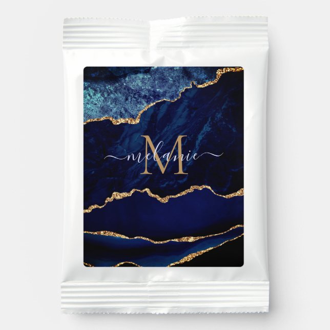 Blue Gold Personalized Name Letter Drink Mixes (Front)
