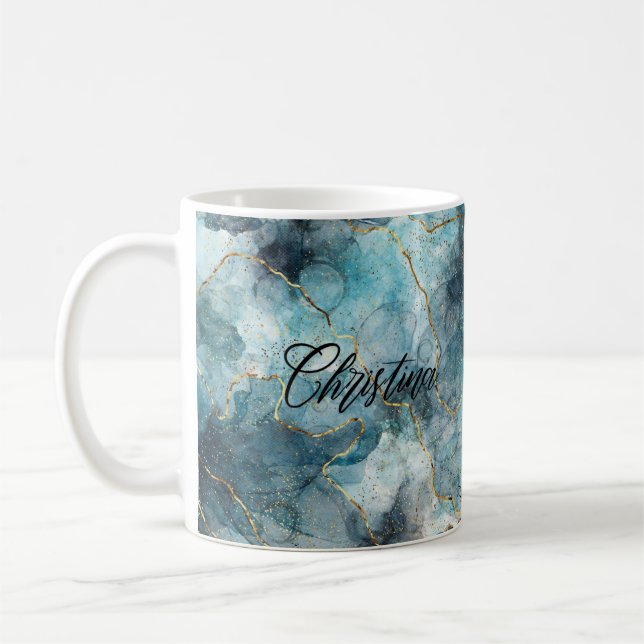 Blue Gold Personalized Name Mug (Left)
