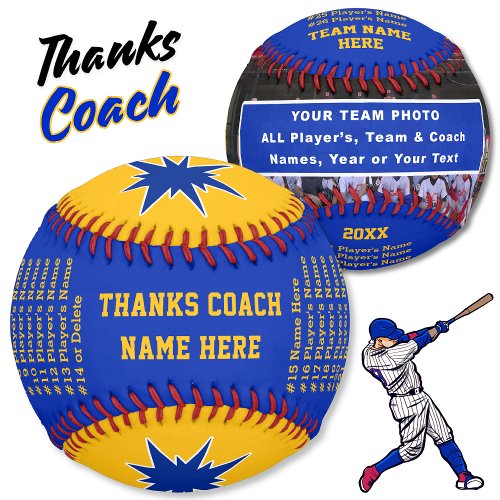 Blue Gold Personalized Photo Baseball Ball Coach