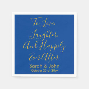Blue & Gold Personalized Script Wedding Reception Napkins