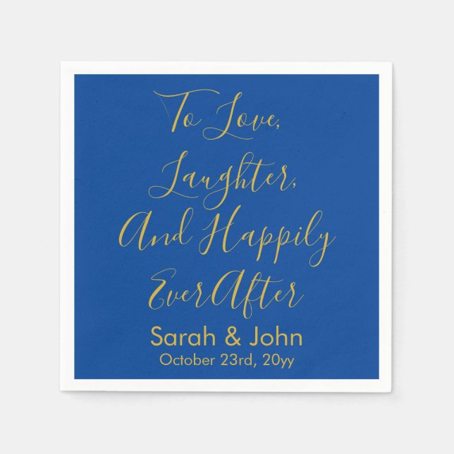 Blue & Gold Personalized Script Wedding Reception  Napkins (Front)