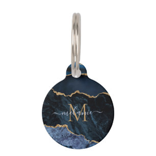 Blue Gold Pet ID Tag Personalized Name and Letter