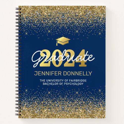 Blue  Gold Photo Graduation Guest Book