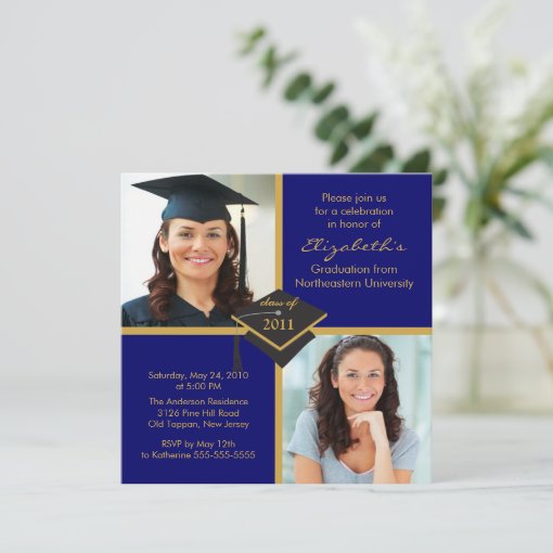 Blue & Gold Photo Graduation Invitation 2011 | Zazzle