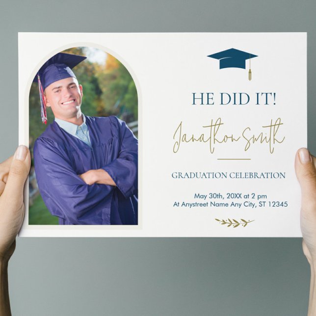 Blue Gold Photo Graduation Party Invitation (Creator Uploaded)