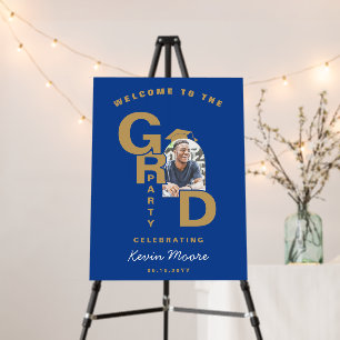Blue Gold Photo Graduation Party Welcome Foam Board