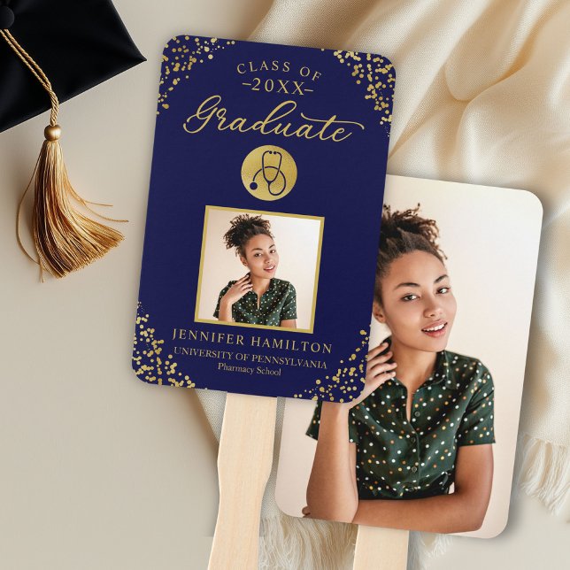 Blue Gold Photo Medical Nursing School Graduation Hand Fan (Creator Uploaded)