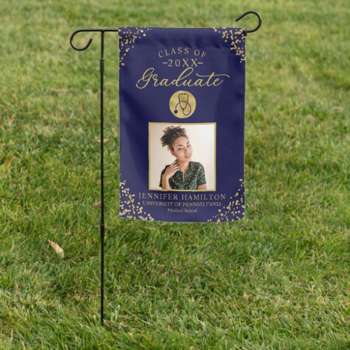 Blue Gold Photo Medical School Graduation Garden Flag