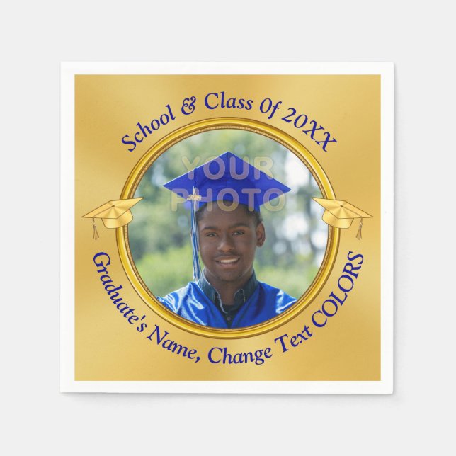 Blue Gold Photo Personalized, Graduation Napkins (Front)