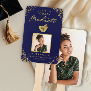Blue Gold Photo Pharmacy School Graduation Hand Fan