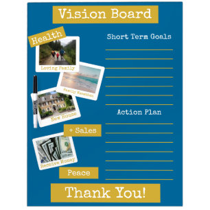 Blue Gold Photo Vision Board Goals Action Plan