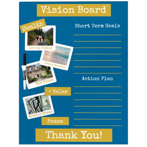 Blue Gold Photo Vision Board Goals Action Plan