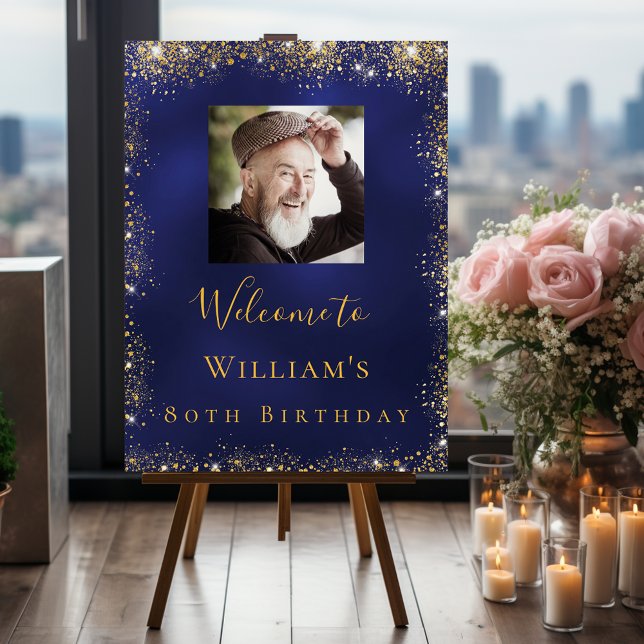 Blue gold photo welcome birthday foam board (Creator Uploaded)