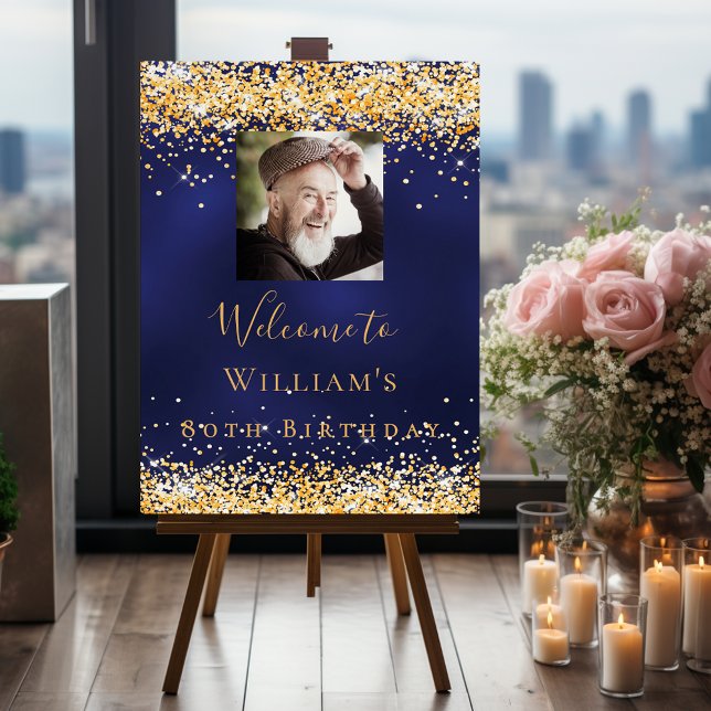 Blue gold photo welcome birthday foam board (Creator Uploaded)