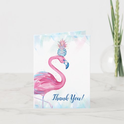 Blue Gold Pink Flamingo Pineapple Thank You Cards