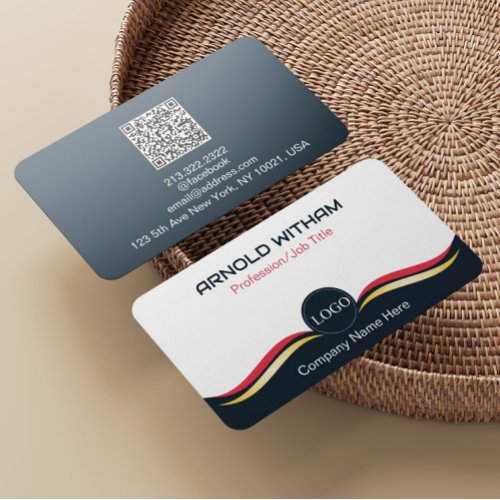 Blue Gold Pink Modern Professional QR Code Business Card