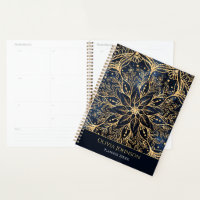 Blue Gold Poinsettia Flower Mandala Planner