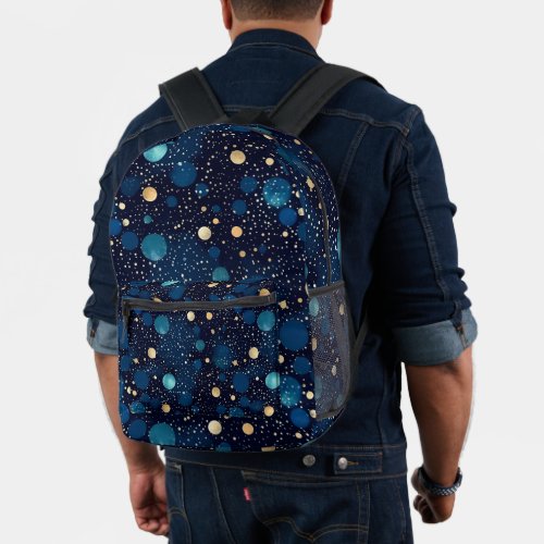 Blue  Gold Polka_Dot Printed Backpack