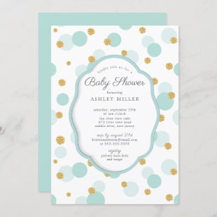 Blue & Gold Polka Dots Boys Baby Shower Invitation
