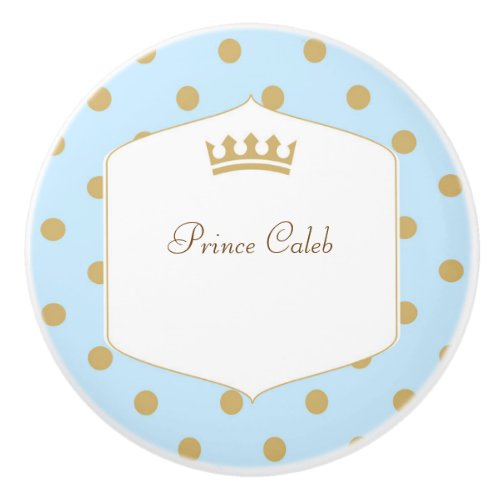 Blue  Gold Polka Dots Prince Crown Dresser Ceramic Knob