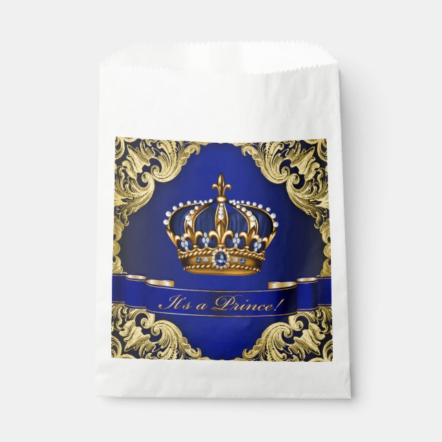 Blue Gold Prince Baby Shower Favor Bag (Front)