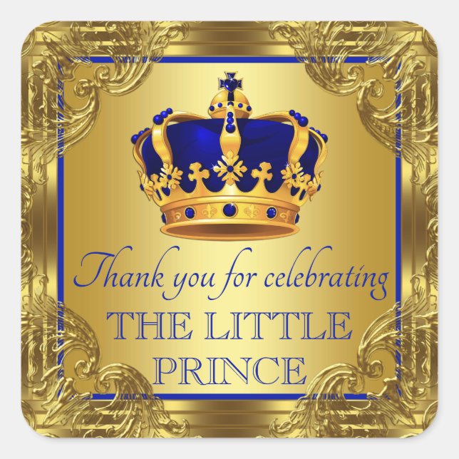 Blue Gold Prince Baby Shower Favor Stickers (Front)