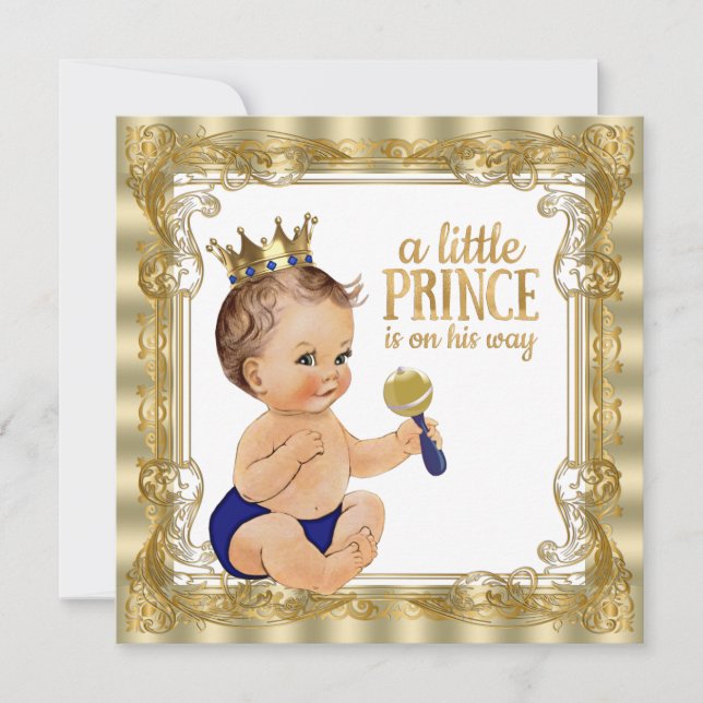 Blue Gold Prince Baby Shower Invitation (Front)