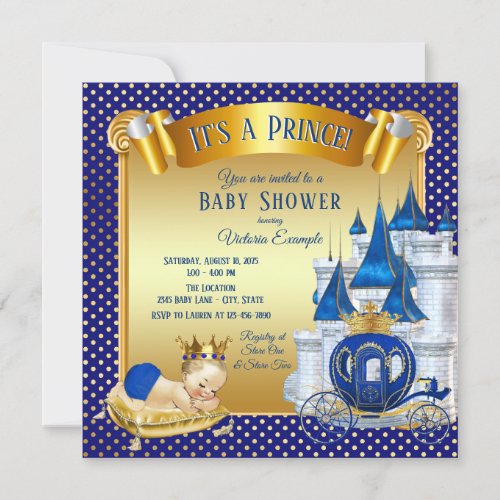 Blue Gold Prince Baby Shower Invitations